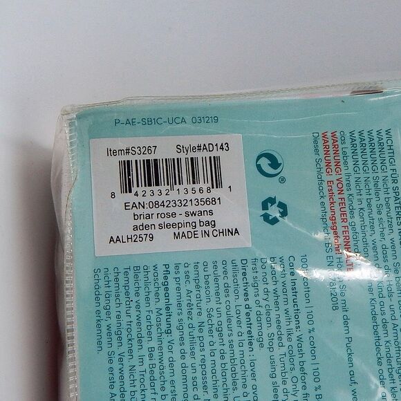 Aden & Anais Sleeping Bag Briar Rose Swans Size SM 0-6M Cotton Muslin 1.0 TOG - Picture 3 of 5